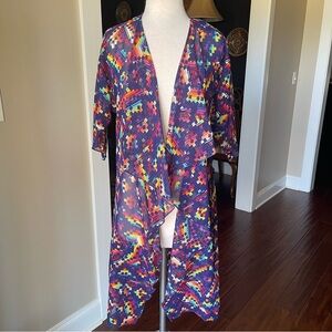 LuLaRoe Women’s Shirley Kimono Swim Cover Up Cardigan Sheer Rainbow Size Small